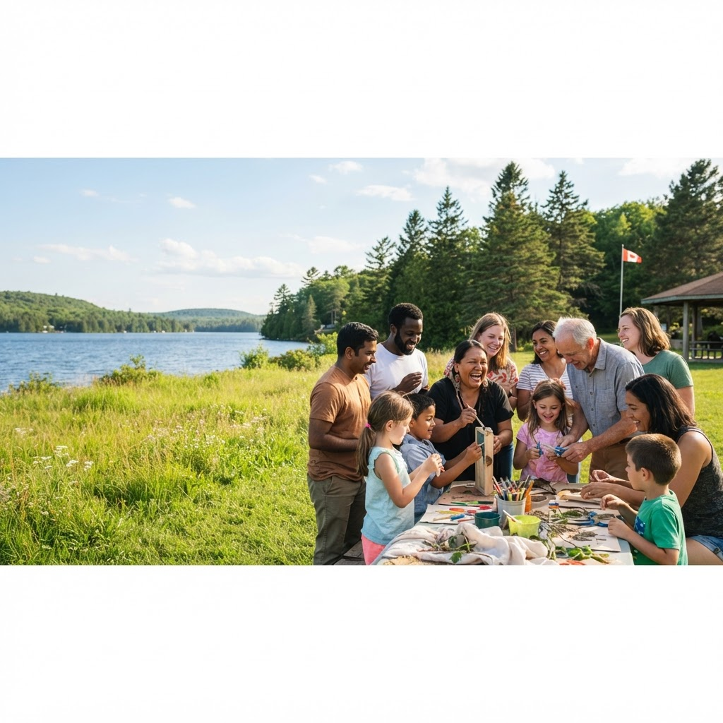 Community members gathering together outdoors